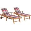 MAISON EXCLUSIVE - Chaises longues lot de 2 et coussin carreaux rouge teck solide