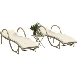 MAISON EXCLUSIVE - Chaises longues lot de 2 avec table beige résine tressée