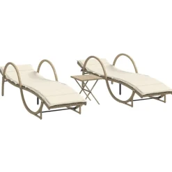 MAISON EXCLUSIVE - Chaises longues lot de 2 avec table beige résine tressée