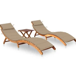 MAISON EXCLUSIVE - Chaises longues lot de 2 avec table et coussins acacia solide
