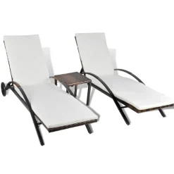 MAISON EXCLUSIVE - Chaises longues avec table résine tressée marron