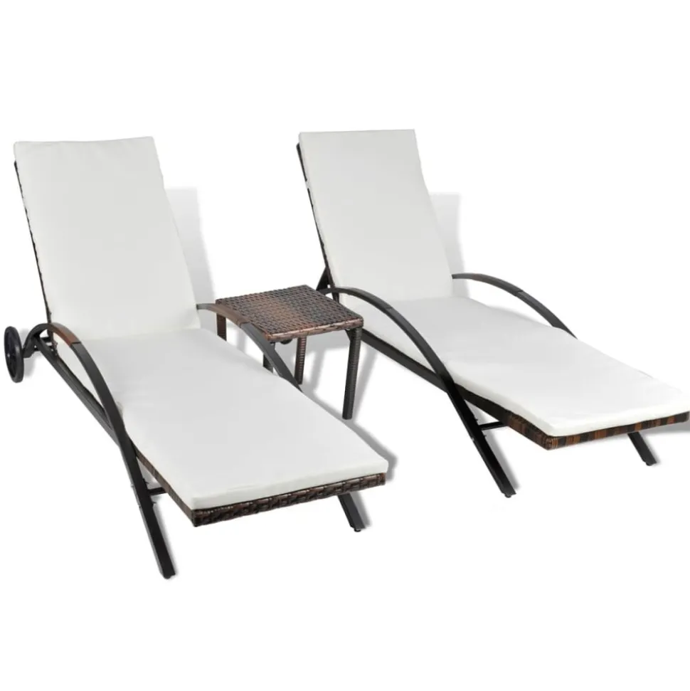 MAISON EXCLUSIVE - Chaises longues avec table résine tressée marron