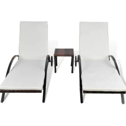MAISON EXCLUSIVE - Chaises longues avec table résine tressée marron