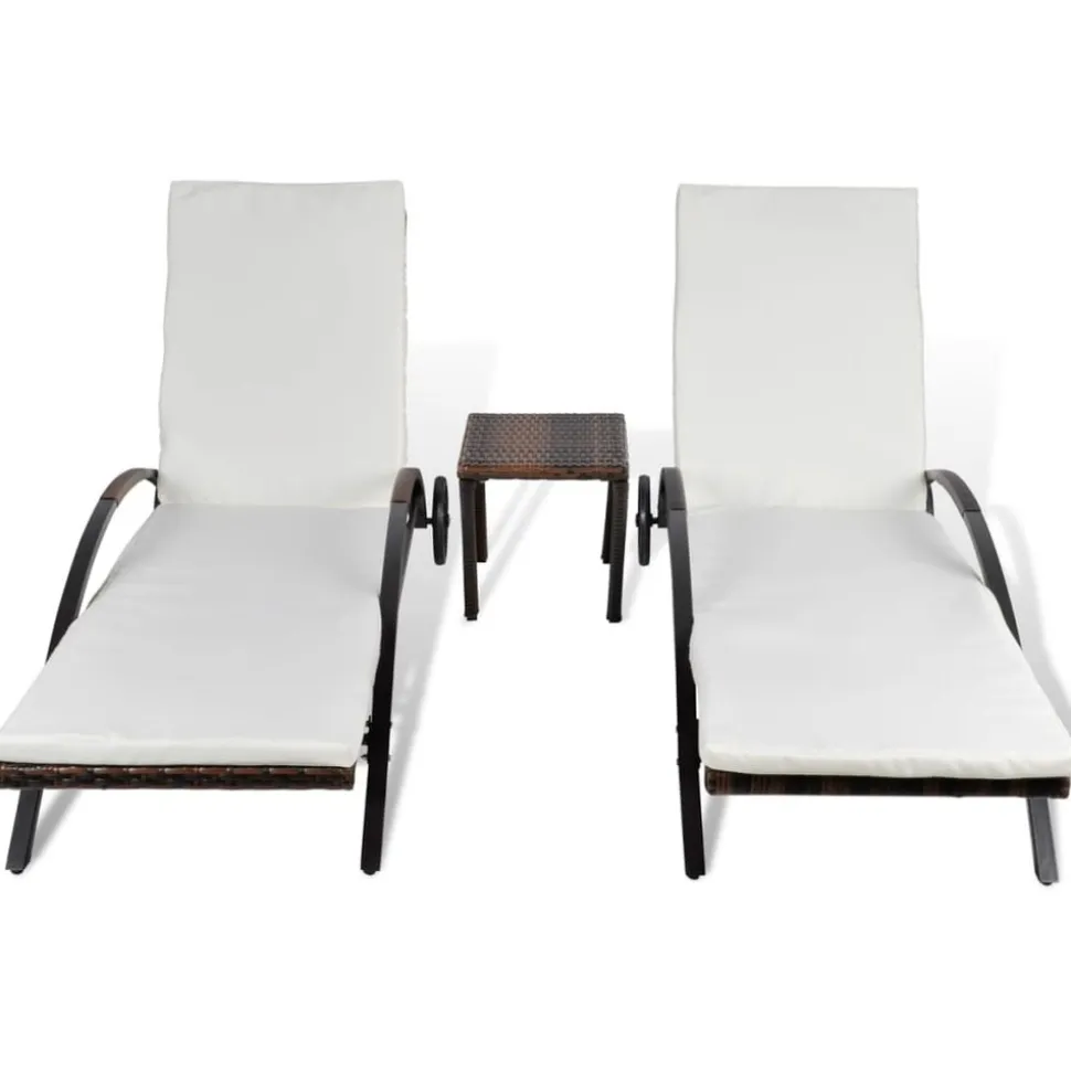 MAISON EXCLUSIVE - Chaises longues avec table résine tressée marron