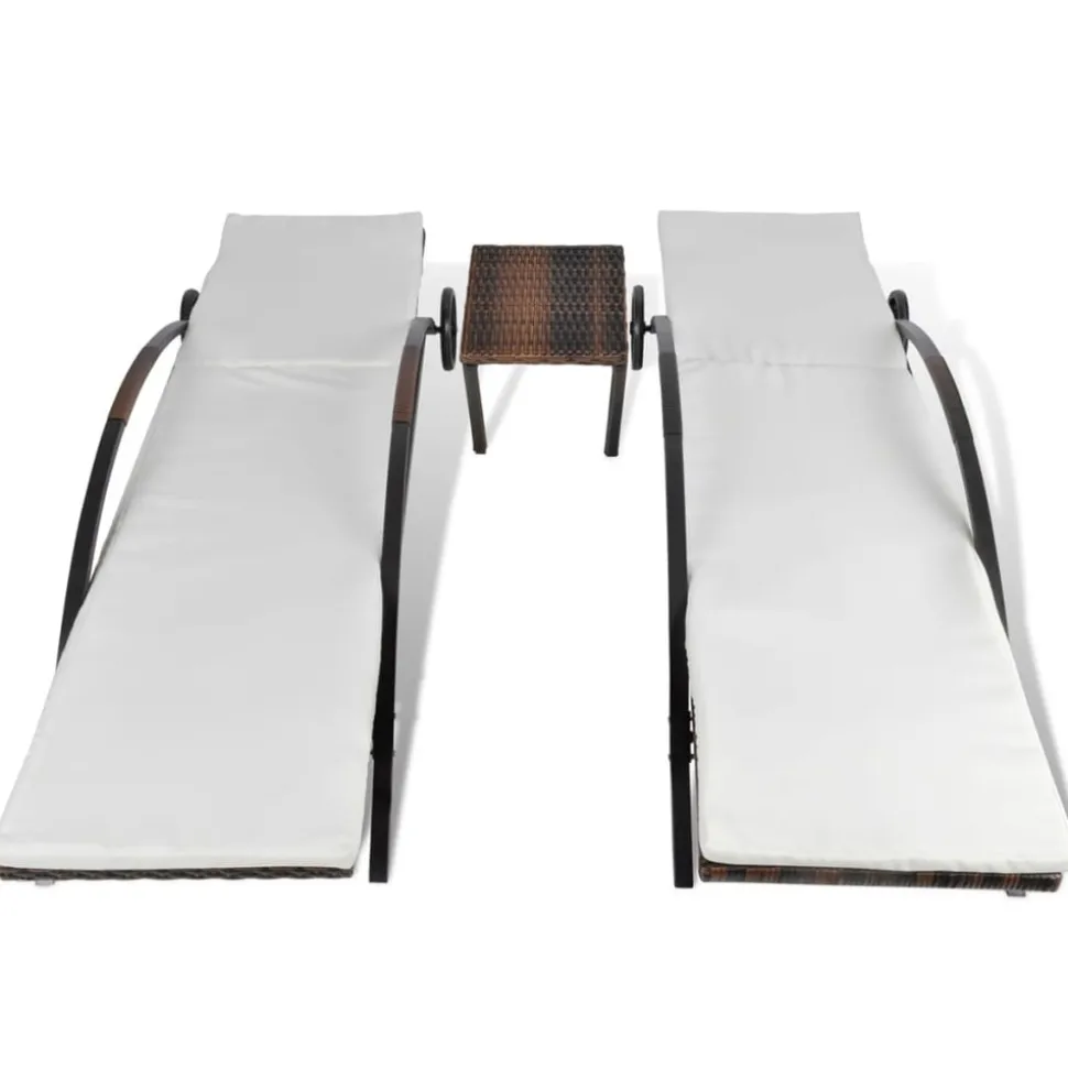 MAISON EXCLUSIVE - Chaises longues avec table résine tressée marron