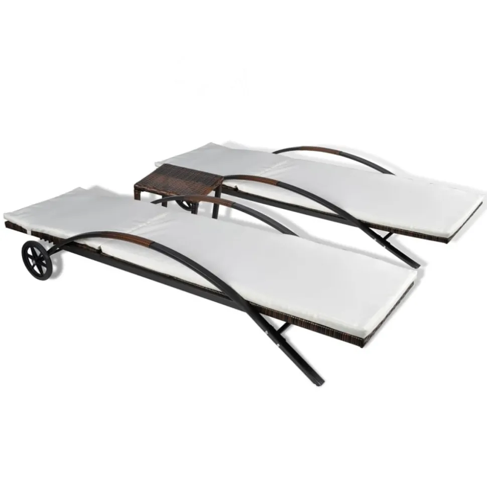 MAISON EXCLUSIVE - Chaises longues avec table résine tressée marron