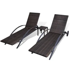 MAISON EXCLUSIVE - Chaises longues avec table résine tressée marron