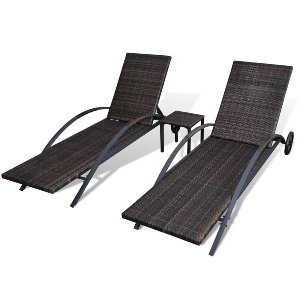 MAISON EXCLUSIVE - Chaises longues avec table résine tressée marron