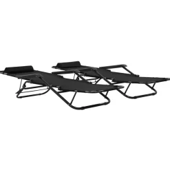 MAISON EXCLUSIVE - Chaises longues pliables 2 pcs avec repose-pied acier noir