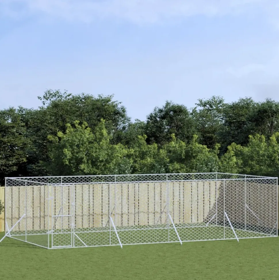 MAISON EXCLUSIVE - Chenil d'extérieur pour chiens argenté 8x4x2 m acier galvanisé