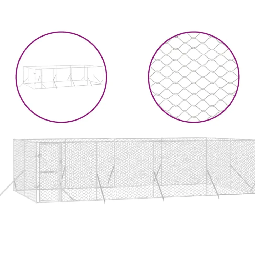 MAISON EXCLUSIVE - Chenil d'extérieur pour chiens argenté 8x4x2 m acier galvanisé