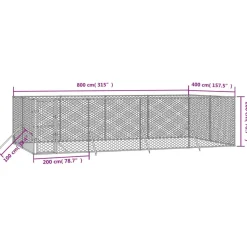 MAISON EXCLUSIVE - Chenil d'extérieur pour chiens argenté 8x4x2 m acier galvanisé