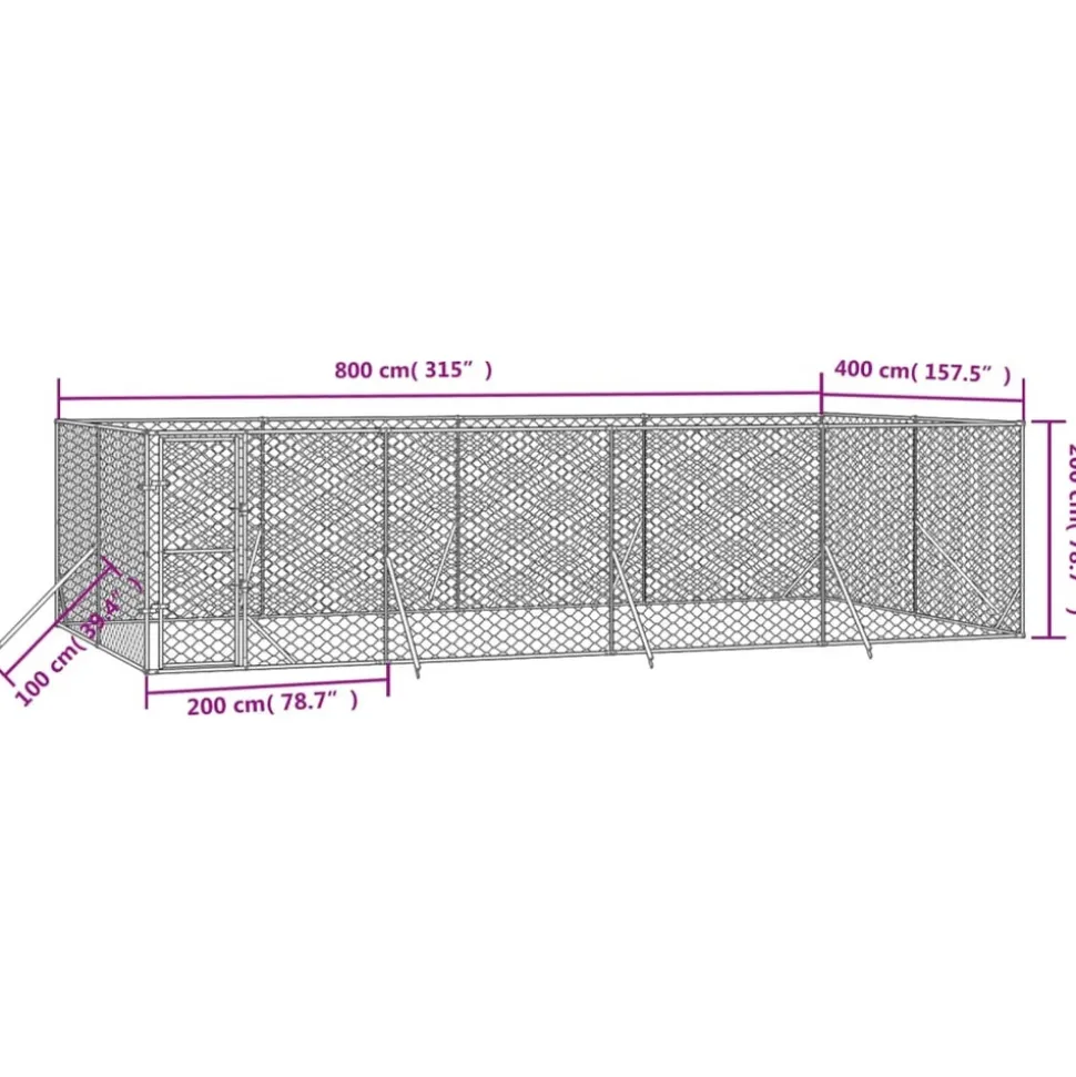 MAISON EXCLUSIVE - Chenil d'extérieur pour chiens argenté 8x4x2 m acier galvanisé
