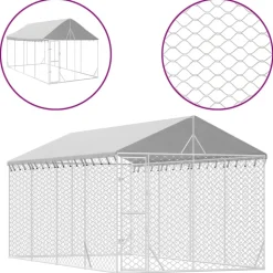MAISON EXCLUSIVE - Chenil d'extérieur pour chiens avec toit argenté 3x6x2,5 m