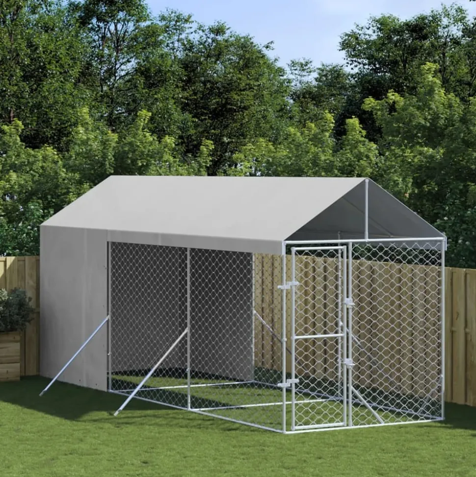 MAISON EXCLUSIVE - Chenil d'extérieur pour chiens avec toit argenté 2x6x2,5 m