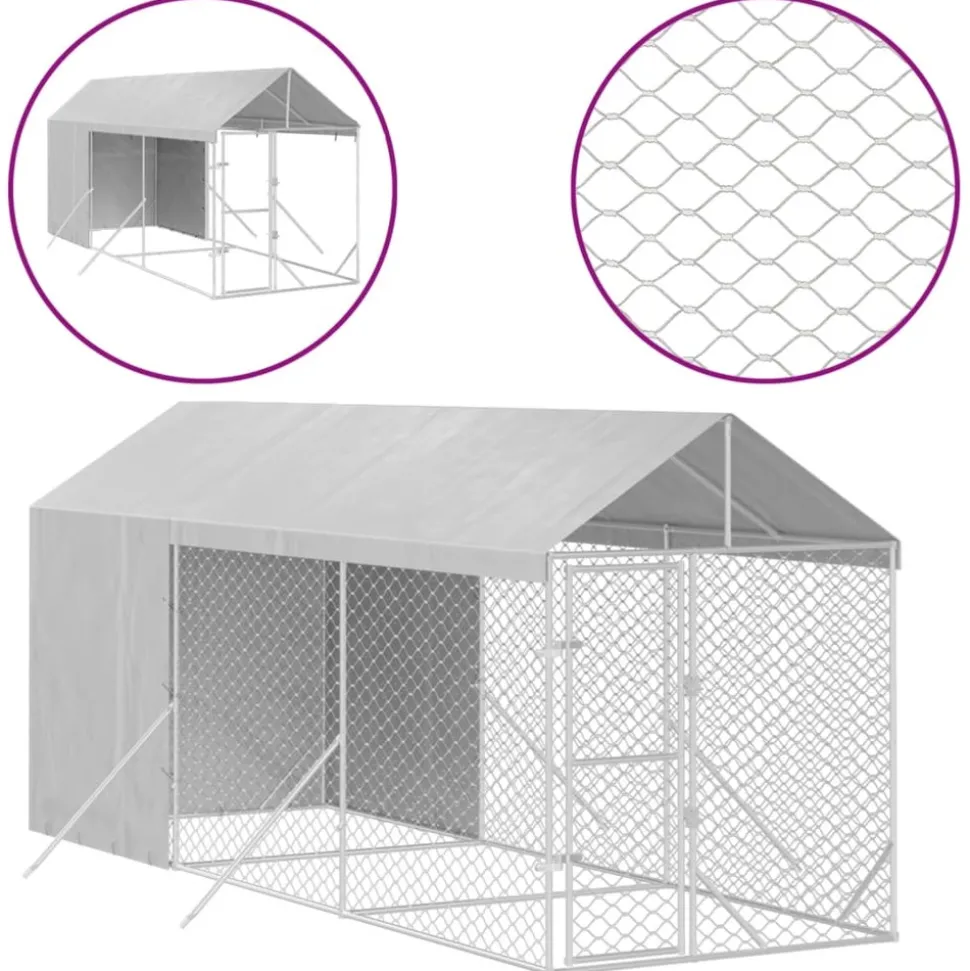 MAISON EXCLUSIVE - Chenil d'extérieur pour chiens avec toit argenté 2x6x2,5 m