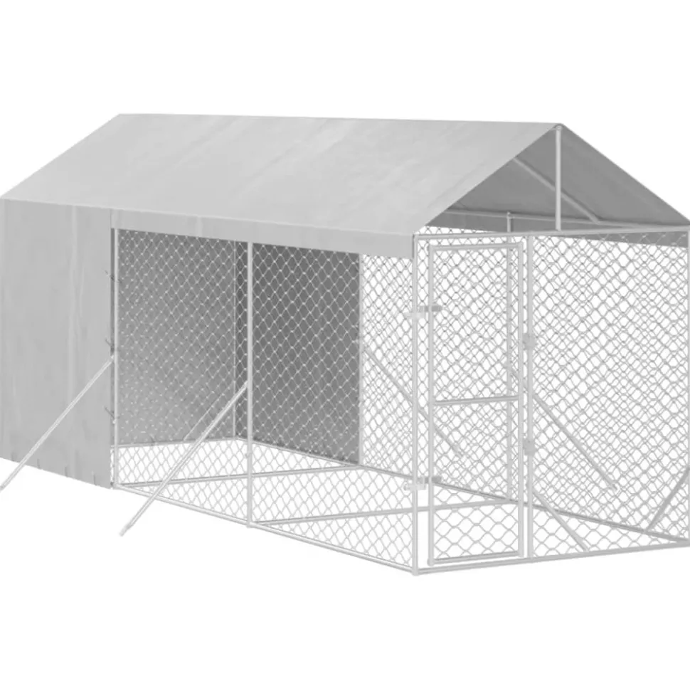 MAISON EXCLUSIVE - Chenil d'extérieur pour chiens avec toit argenté 2x6x2,5 m
