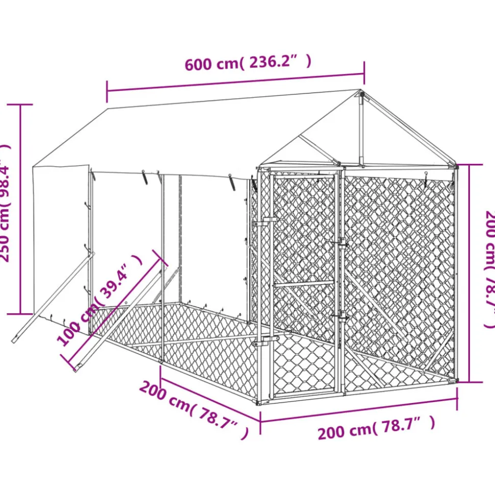 MAISON EXCLUSIVE - Chenil d'extérieur pour chiens avec toit argenté 2x6x2,5 m