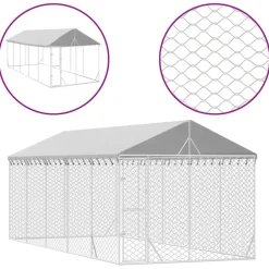 MAISON EXCLUSIVE - Chenil d'extérieur pour chiens avec toit argenté 3x7,5x2,5 m