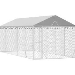 MAISON EXCLUSIVE - Chenil d'extérieur pour chiens avec toit argenté 3x7,5x2,5 m