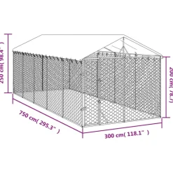 MAISON EXCLUSIVE - Chenil d'extérieur pour chiens avec toit argenté 3x7,5x2,5 m