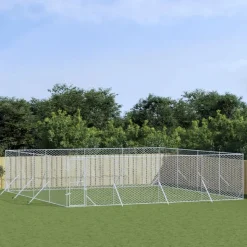 MAISON EXCLUSIVE - Chenil d'extérieur pour chiens argenté 8x8x2 m acier galvanisé