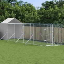 MAISON EXCLUSIVE - Chenil d'extérieur pour chiens avec toit argenté 2x10x2,5 m