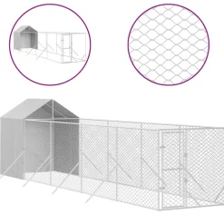 MAISON EXCLUSIVE - Chenil d'extérieur pour chiens avec toit argenté 2x10x2,5 m
