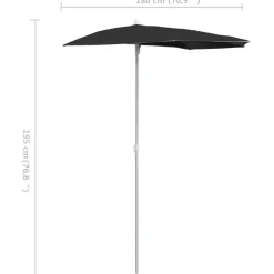 MAISON EXCLUSIVE - Demi-parasol de jardin avec mât 180x90 cm noir