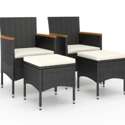 MAISON EXCLUSIVE - Jeu de chaise et tabouret de jardin 4 pcs résine tressée noir