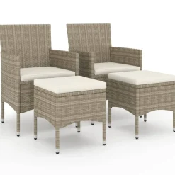 MAISON EXCLUSIVE - Jeu de chaise et tabouret de jardin 4 pcs résine tressée beige