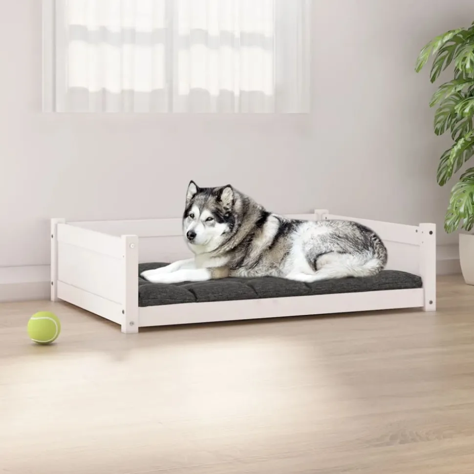 MAISON EXCLUSIVE - Lit pour chien blanc 105,5x75,5x28 cm bois de pin solide
