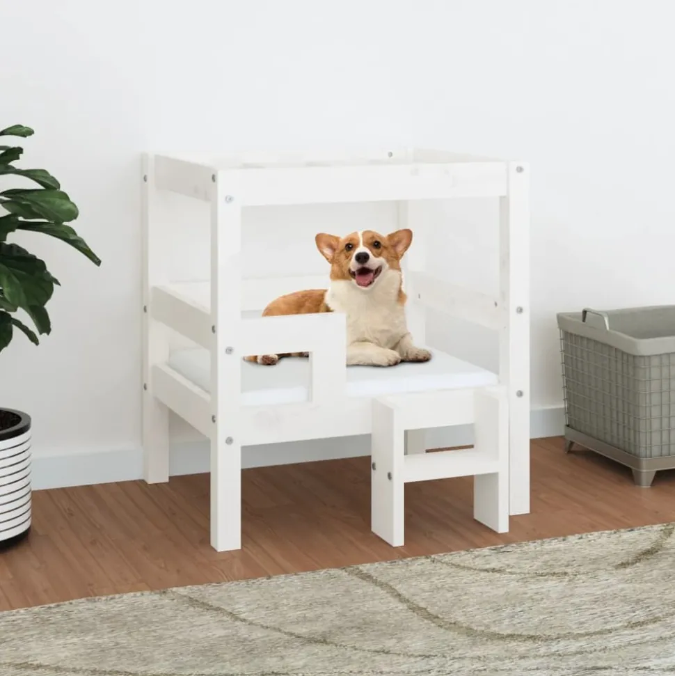 MAISON EXCLUSIVE - Lit pour chien blanc 55,5x53,5x60 cm bois de pin solide