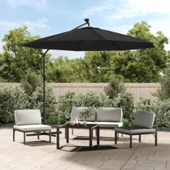 MAISON EXCLUSIVE - Parasol de jardin en porte-à-faux et lumières led mât en acier