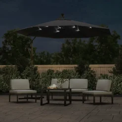 MAISON EXCLUSIVE - Parasol de jardin en porte-à-faux et lumières led mât en acier