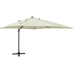 MAISON EXCLUSIVE - Parasol de jardin en porte-à-faux et mât et lumières led sable