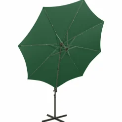 MAISON EXCLUSIVE - Parasol de jardin en porte-à-faux et mât et lumières led vert