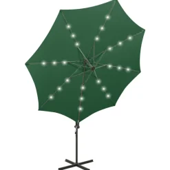 MAISON EXCLUSIVE - Parasol de jardin en porte-à-faux et mât et lumières led vert