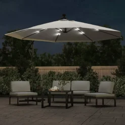 MAISON EXCLUSIVE - Parasol de jardin en porte-à-feux et lumières led mât en métal