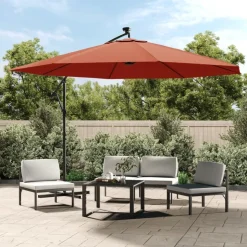 MAISON EXCLUSIVE - Parasol de jardin en porte-à-faux avec lumières led terre cuite