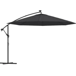 MAISON EXCLUSIVE - Parasol de jardin en porte-à-faux avec lumières led noir 350 cm