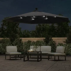 MAISON EXCLUSIVE - Parasol de jardin en porte-à-faux avec lumières led noir 350 cm