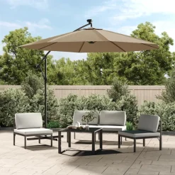 MAISON EXCLUSIVE - Parasol de jardin en porte-à-faux et lumières led mât en acier