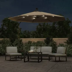 MAISON EXCLUSIVE - Parasol de jardin en porte-à-faux et lumières led mât en acier