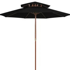MAISON EXCLUSIVE - Parasol à deux étages avec mât en bois noir 270 cm