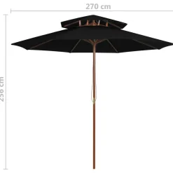 MAISON EXCLUSIVE - Parasol à deux étages avec mât en bois noir 270 cm
