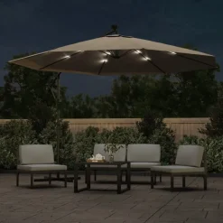 MAISON EXCLUSIVE - Parasol de jardin en porte-à-faux et lumières led mât en métal