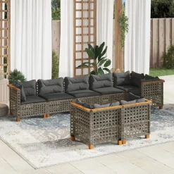 MAISON EXCLUSIVE - Salon de jardin 8 pcs avec coussins gris résine tressée