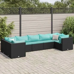 MAISON EXCLUSIVE - Salon de jardin 7 pcs avec coussins noir résine tressée
