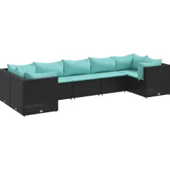 MAISON EXCLUSIVE - Salon de jardin 7 pcs avec coussins noir résine tressée